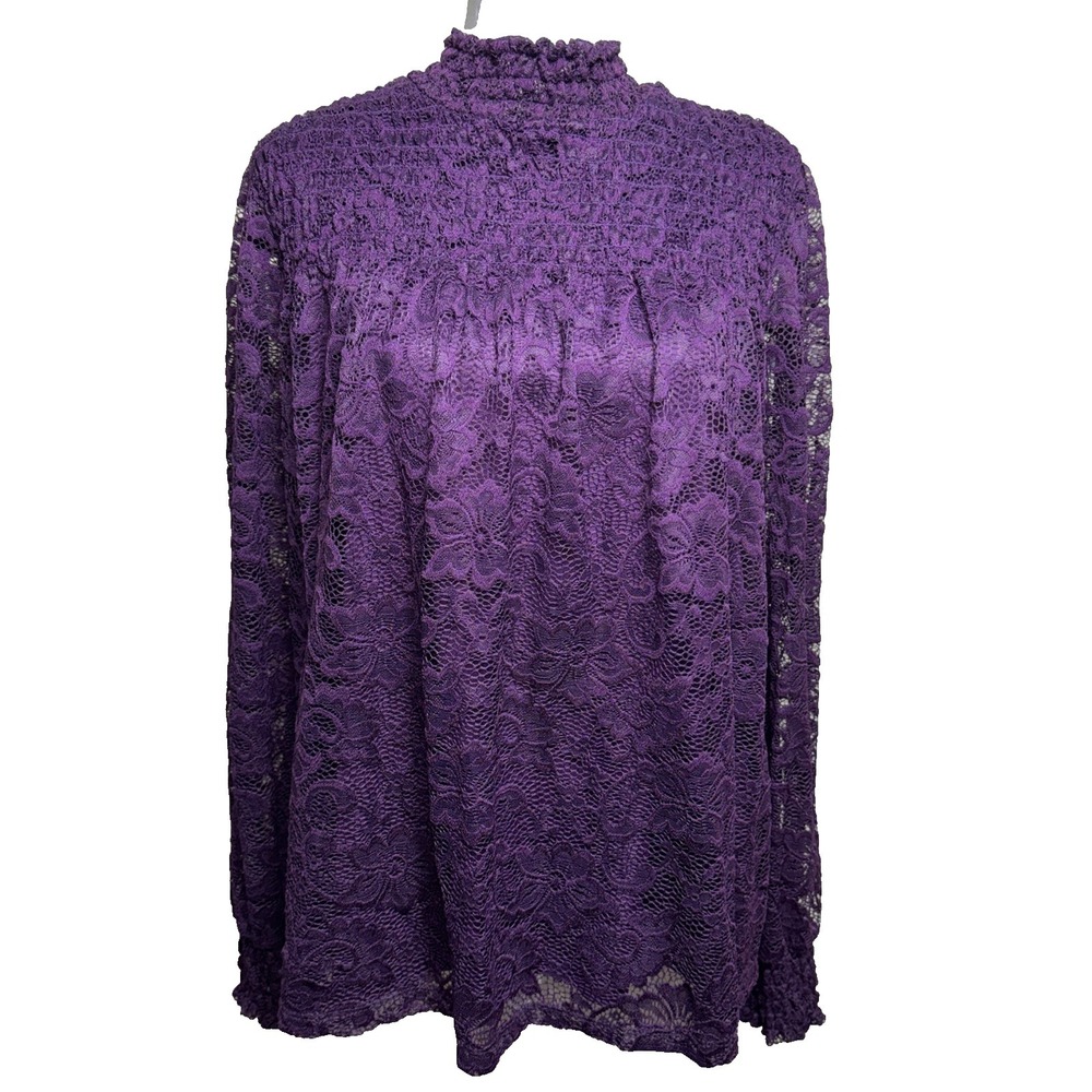 Cable & Gauge Purple Lace Top Blouse XL Smocked Neck Romantic Whimsigoth Fairy